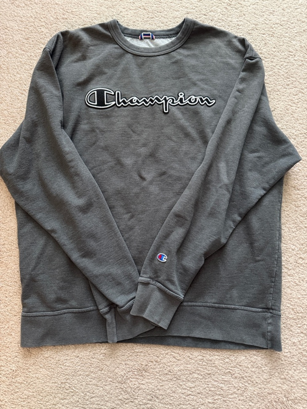 Champion Men's Crewneck Sweatshirt - Dark Gray with White Logo